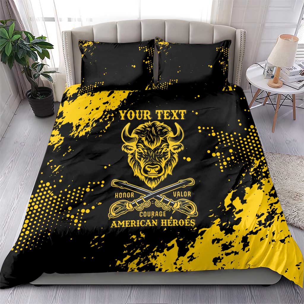 Personalized African-American Heroes Bedding Set Bison Buffalo Soldiers - Black Grunge Style LT15