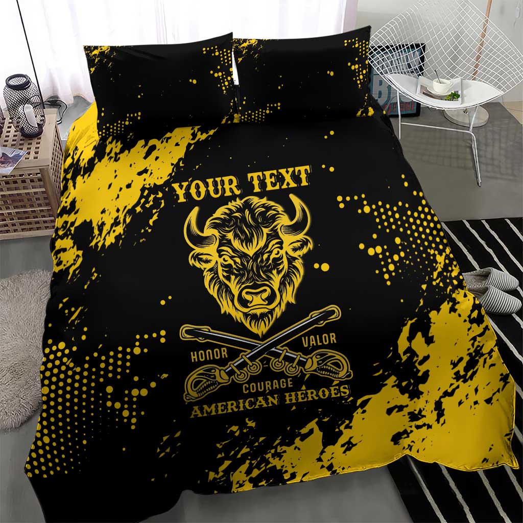 Personalized African-American Heroes Bedding Set Bison Buffalo Soldiers - Black Grunge Style LT15