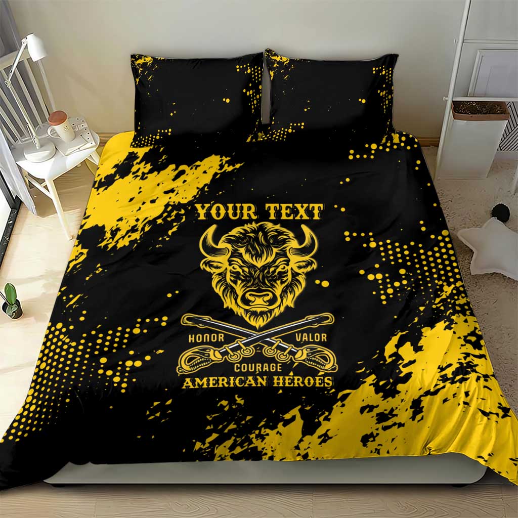 Personalized African-American Heroes Bedding Set Bison Buffalo Soldiers - Black Grunge Style LT15