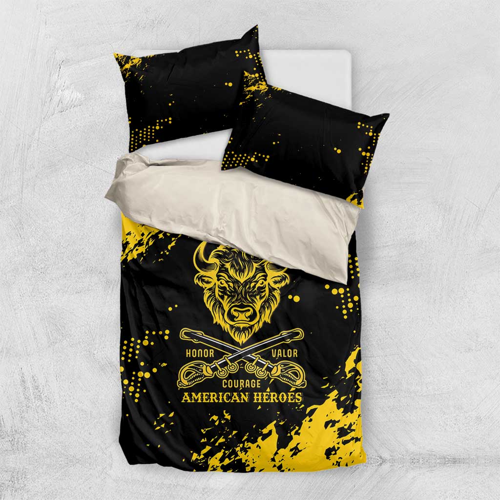 Personalized African-American Heroes Bedding Set Bison Buffalo Soldiers - Black Grunge Style LT15