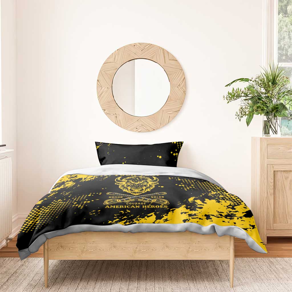 Personalized African-American Heroes Bedding Set Bison Buffalo Soldiers - Black Grunge Style LT15