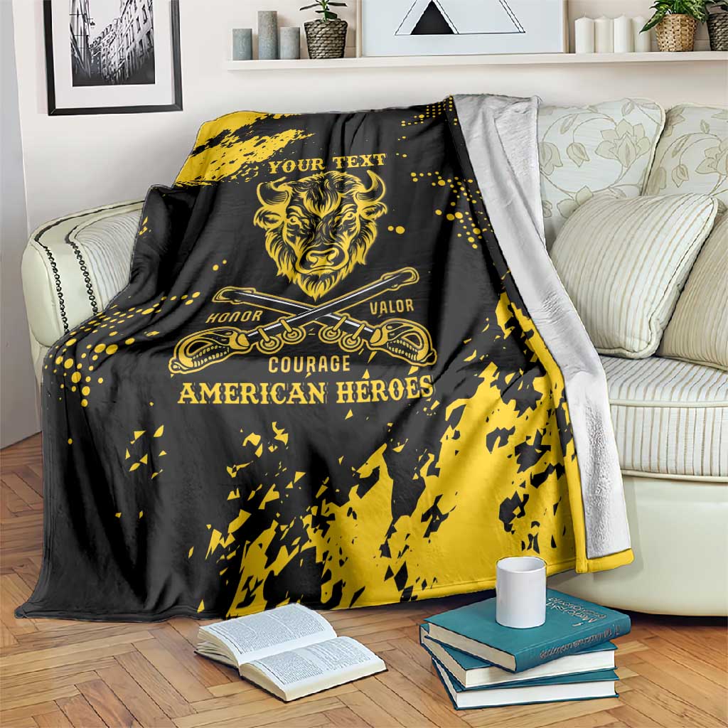 Personalized African-American Heroes Blanket Bison Buffalo Soldiers - Black Grunge Style LT15