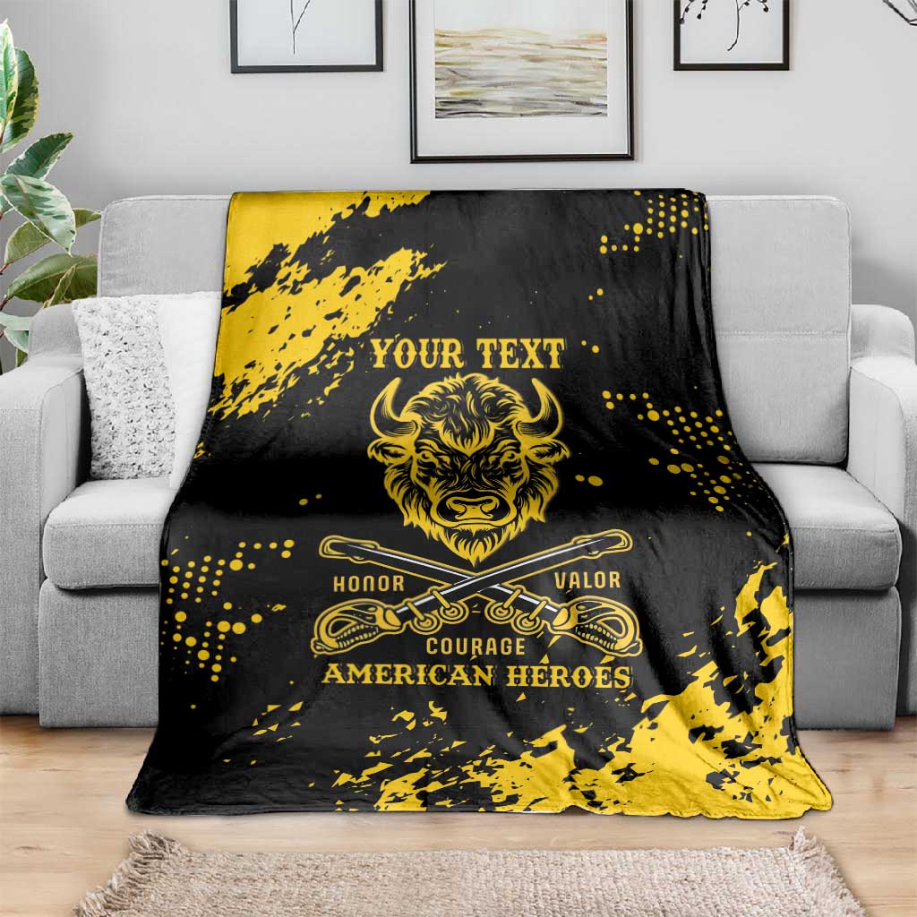 Personalized African-American Heroes Blanket Bison Buffalo Soldiers - Black Grunge Style LT15
