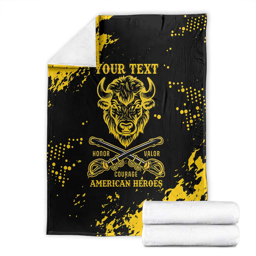 Personalized African-American Heroes Blanket Bison Buffalo Soldiers - Black Grunge Style LT15