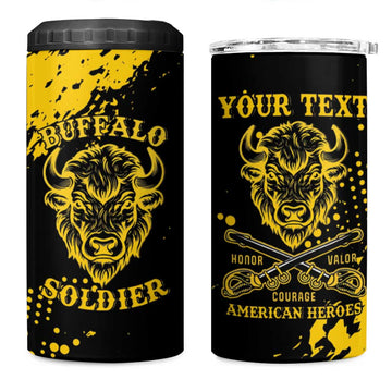 Personalized African-American Heroes 4 in 1 Can Cooler Tumbler Bison Buffalo Soldiers - Black Grunge Style LT15