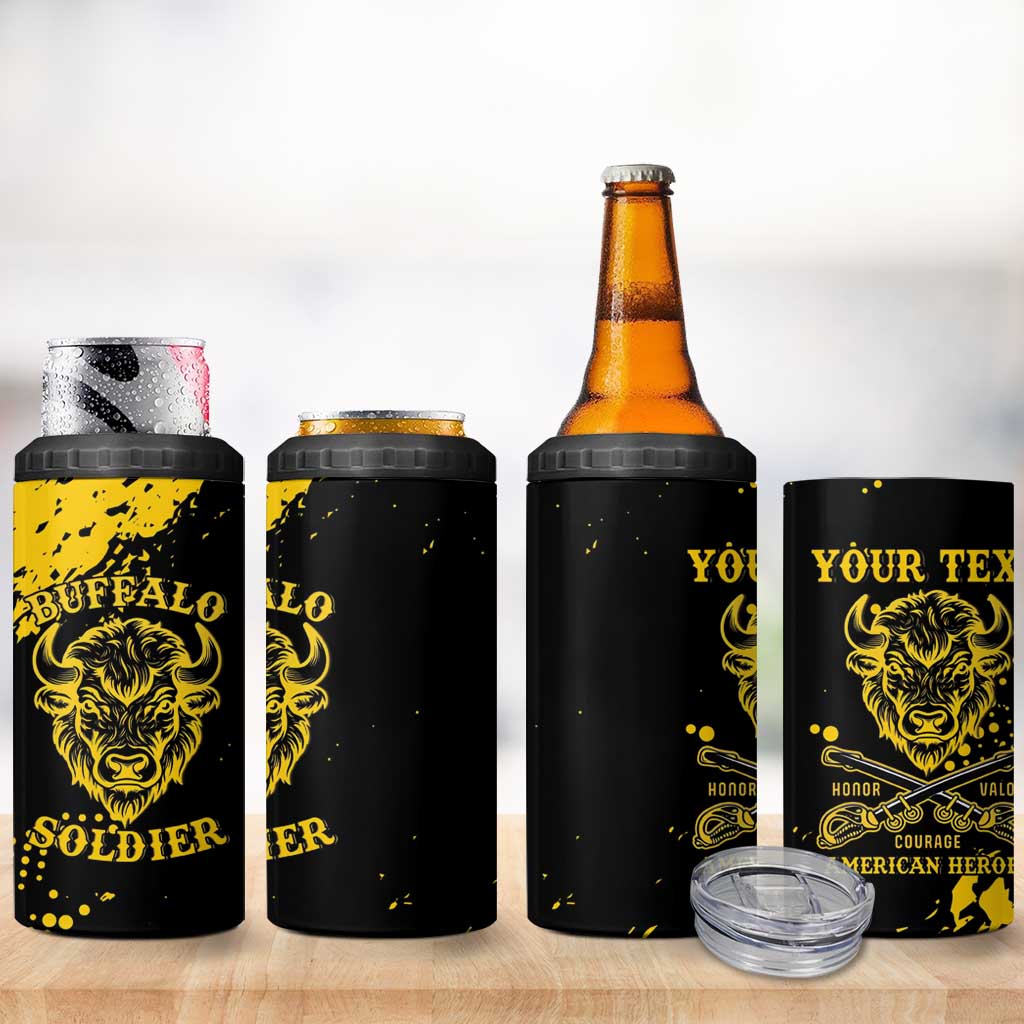 Personalized African-American Heroes 4 in 1 Can Cooler Tumbler Bison Buffalo Soldiers - Black Grunge Style LT15