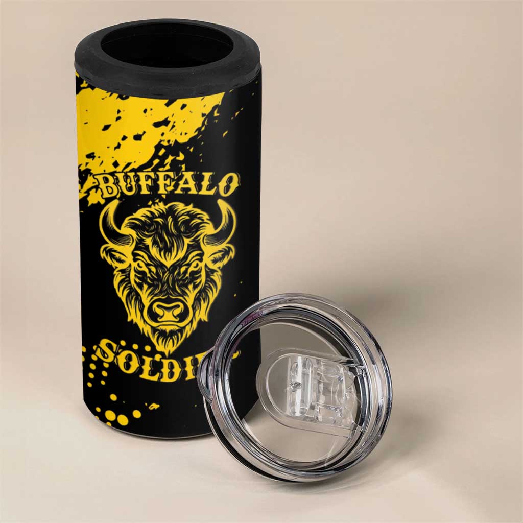 Personalized African-American Heroes 4 in 1 Can Cooler Tumbler Bison Buffalo Soldiers - Black Grunge Style LT15