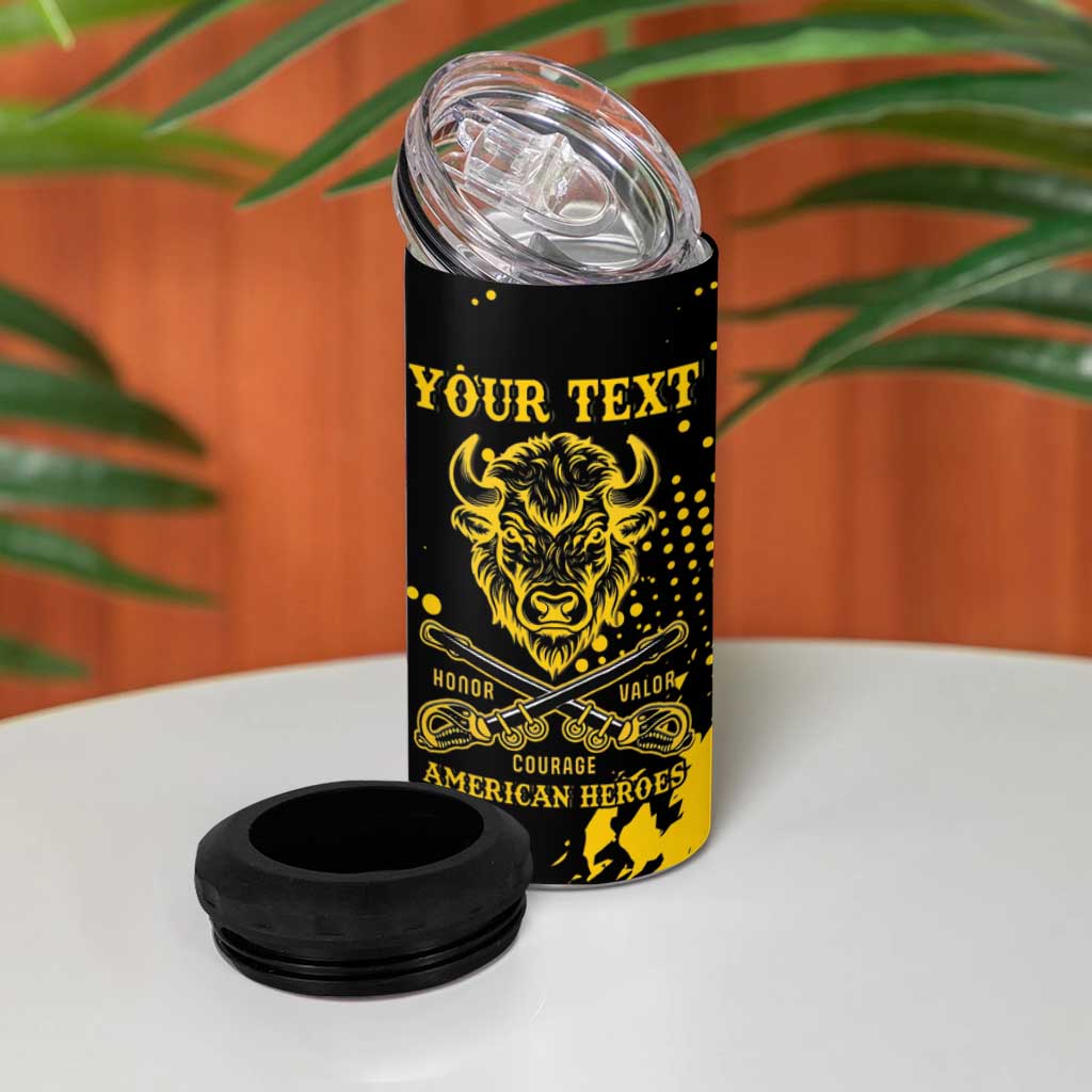 Personalized African-American Heroes 4 in 1 Can Cooler Tumbler Bison Buffalo Soldiers - Black Grunge Style LT15