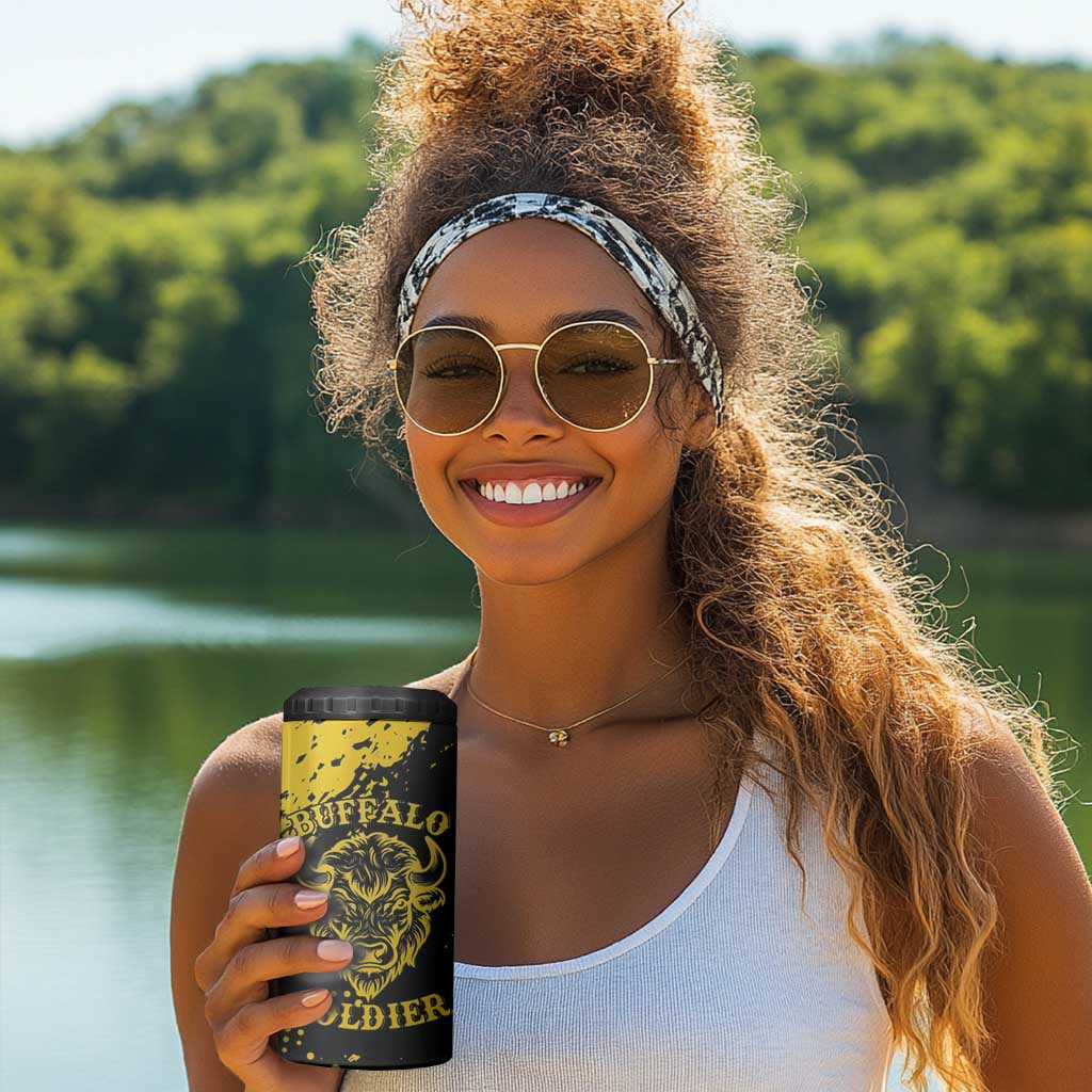 Personalized African-American Heroes 4 in 1 Can Cooler Tumbler Bison Buffalo Soldiers - Black Grunge Style LT15