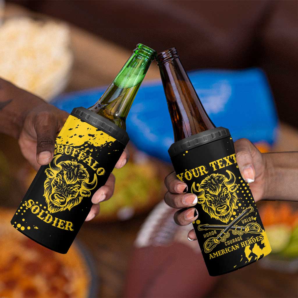 Personalized African-American Heroes 4 in 1 Can Cooler Tumbler Bison Buffalo Soldiers - Black Grunge Style LT15