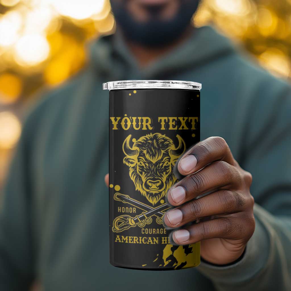 Personalized African-American Heroes 4 in 1 Can Cooler Tumbler Bison Buffalo Soldiers - Black Grunge Style LT15