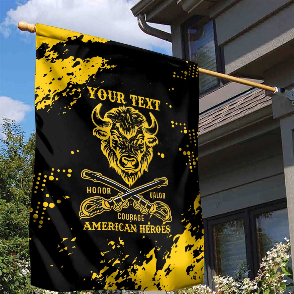 Personalized African-American Heroes Garden Flag Bison Buffalo Soldiers - Black Grunge Style LT15