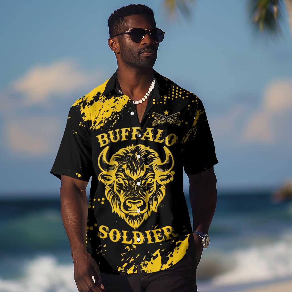 Personalized African-American Heroes Hawaiian Shirt Bison Buffalo Soldiers - Black Grunge Style LT15