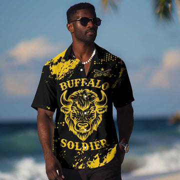 Personalized African-American Heroes Hawaiian Shirt Bison Buffalo Soldiers - Black Grunge Style LT15