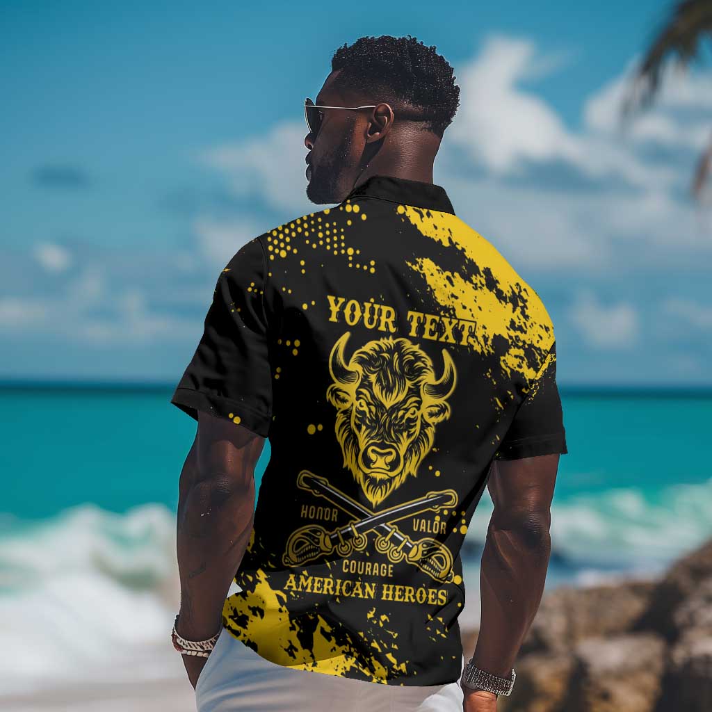 Personalized African-American Heroes Hawaiian Shirt Bison Buffalo Soldiers - Black Grunge Style LT15