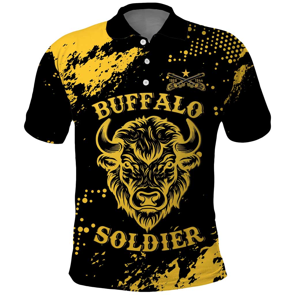 Personalized Bison Buffalo Soldiers Polo Shirt American Heroes - Black Grunge Style LT15