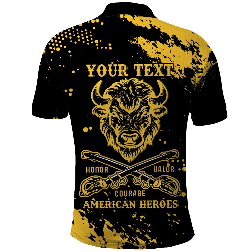 Personalized Bison Buffalo Soldiers Polo Shirt American Heroes - Black Grunge Style LT15