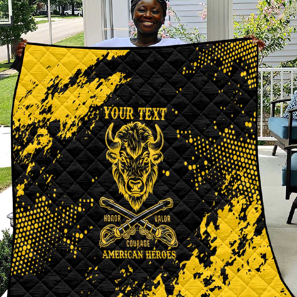 Personalized African-American Heroes Quilt Bison Buffalo Soldiers - Black Grunge Style LT15