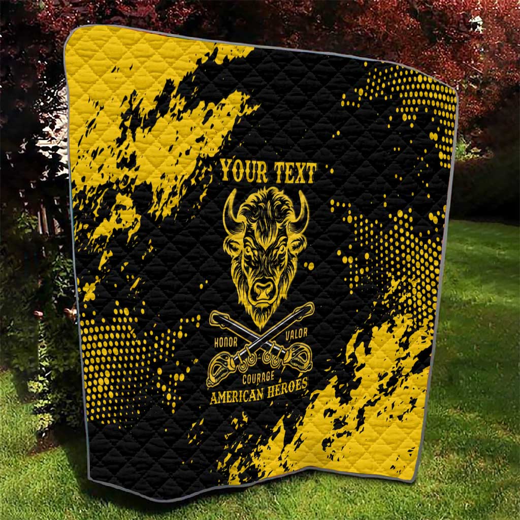 Personalized African-American Heroes Quilt Bison Buffalo Soldiers - Black Grunge Style LT15