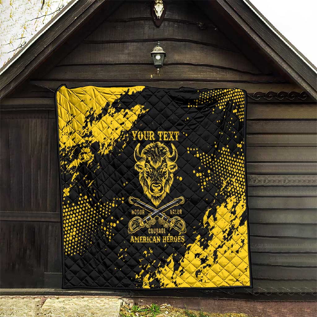 Personalized African-American Heroes Quilt Bison Buffalo Soldiers - Black Grunge Style LT15