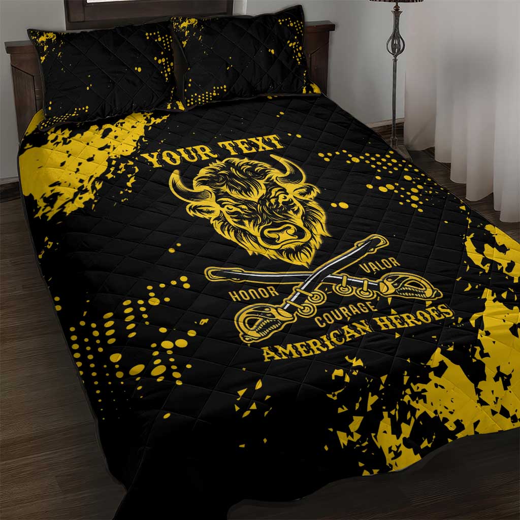Personalized African-American Heroes Quilt Bed Set Bison Buffalo Soldiers - Black Grunge Style LT15