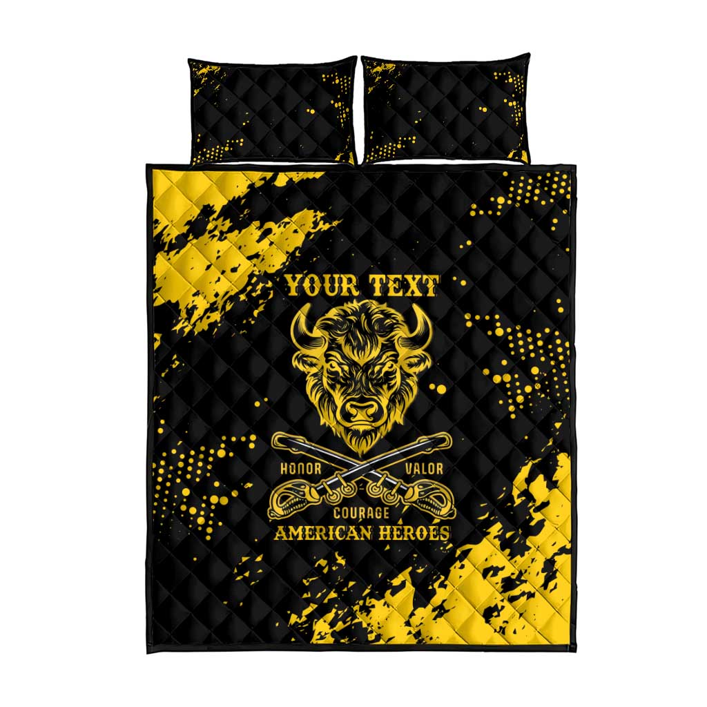 Personalized African-American Heroes Quilt Bed Set Bison Buffalo Soldiers - Black Grunge Style LT15