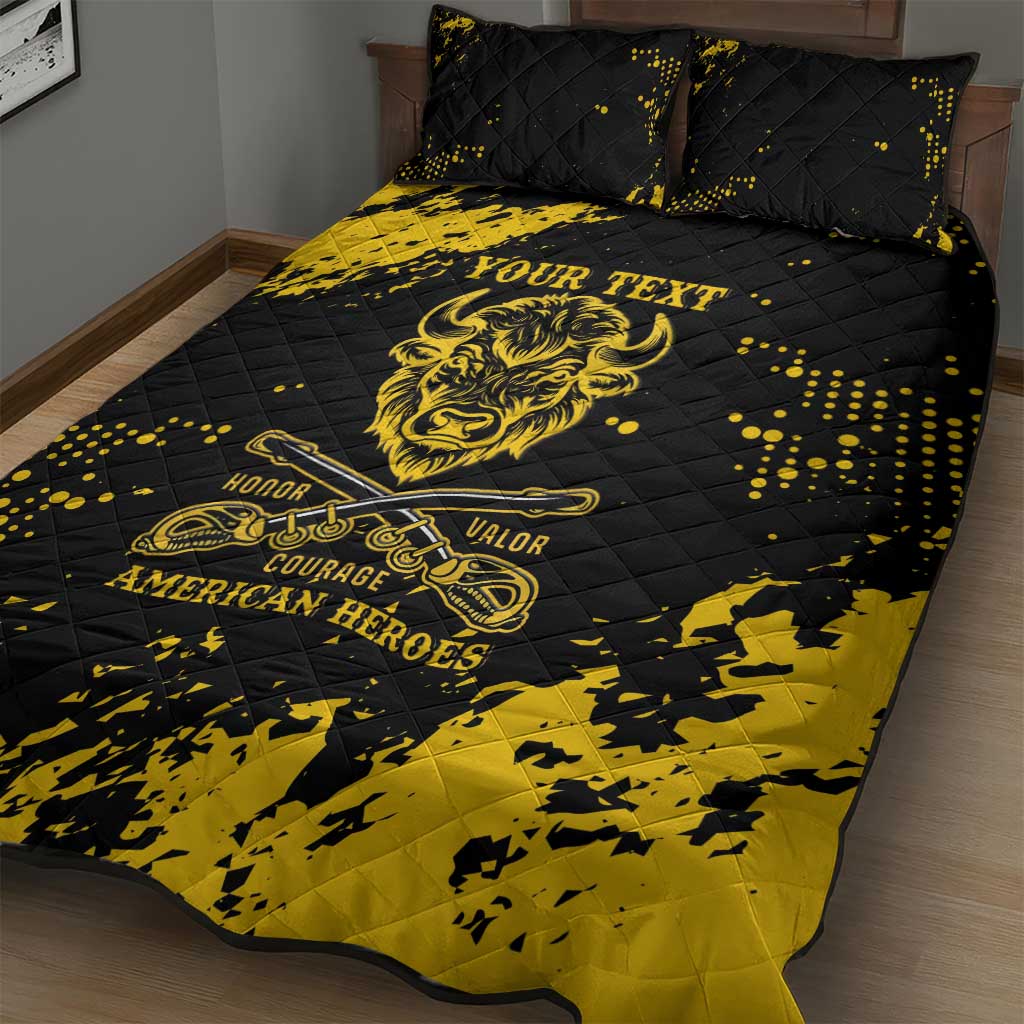 Personalized African-American Heroes Quilt Bed Set Bison Buffalo Soldiers - Black Grunge Style LT15