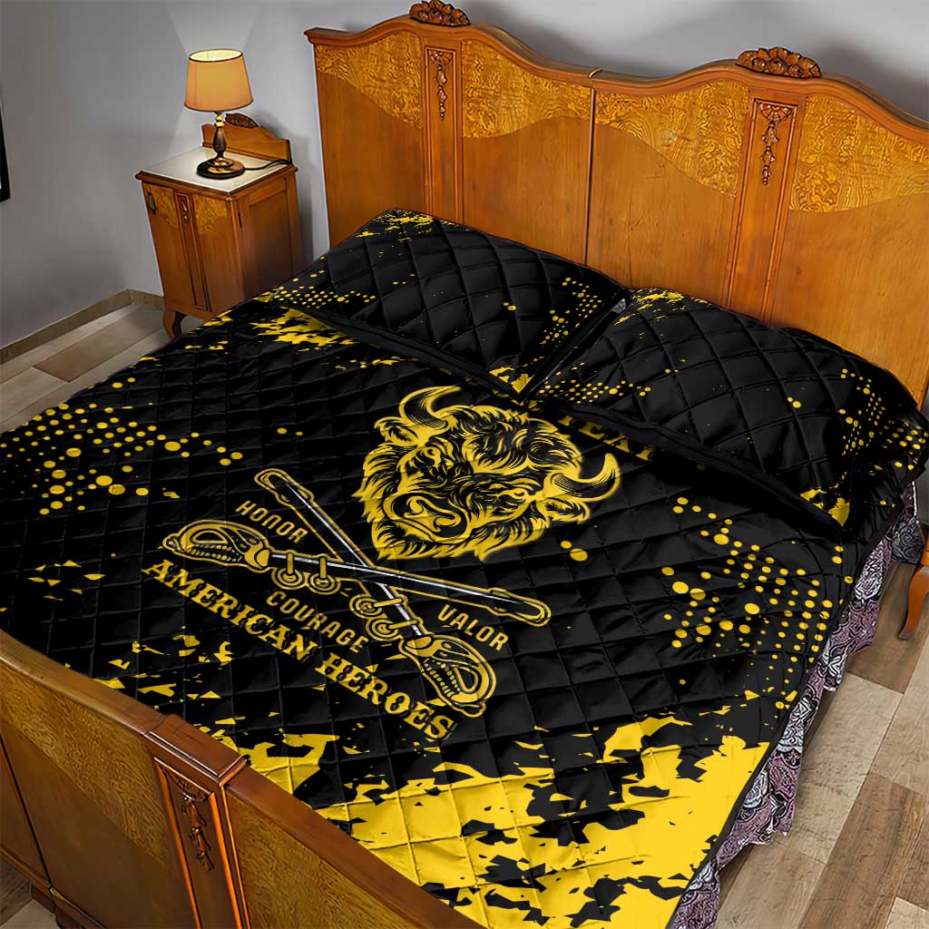 Personalized African-American Heroes Quilt Bed Set Bison Buffalo Soldiers - Black Grunge Style LT15