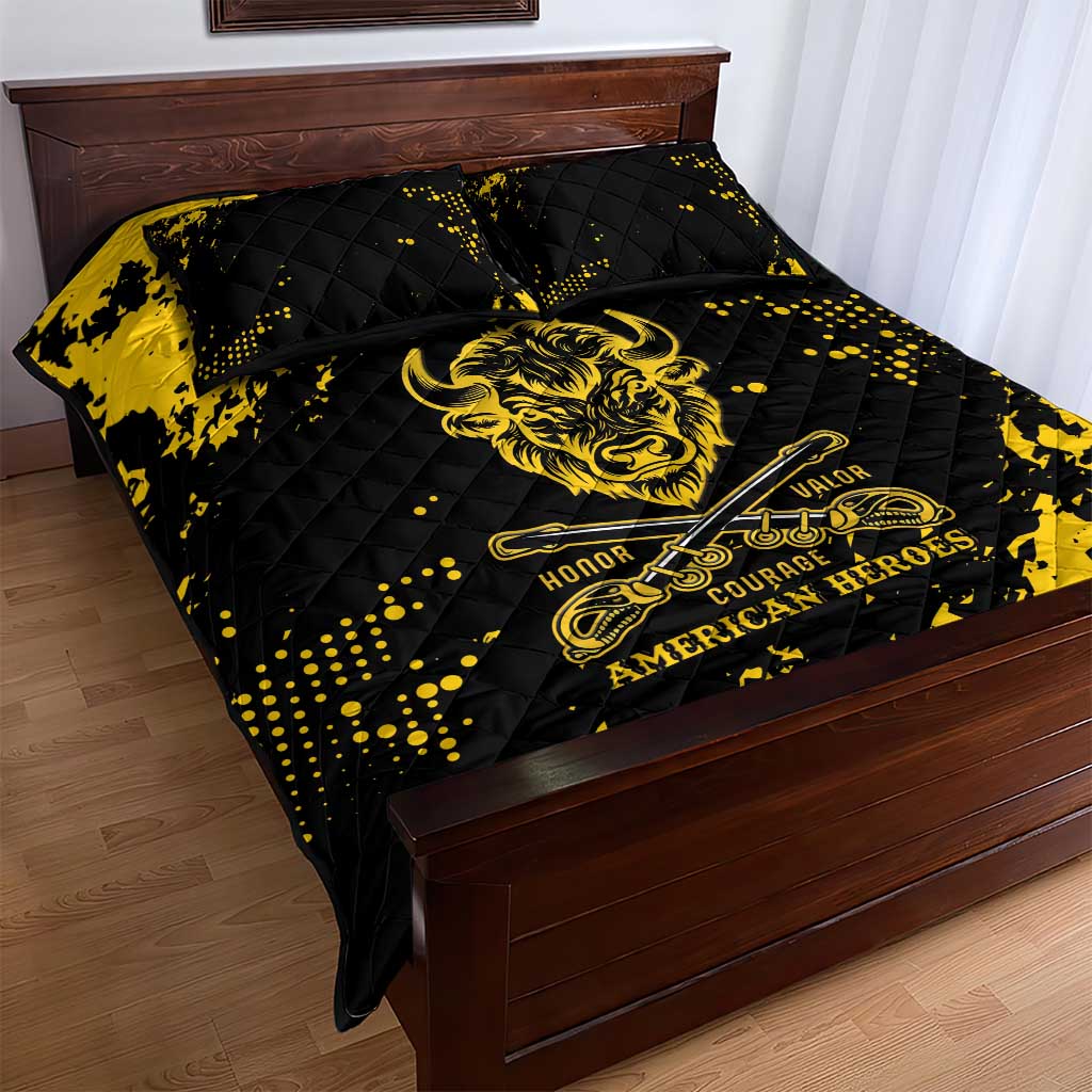 Personalized African-American Heroes Quilt Bed Set Bison Buffalo Soldiers - Black Grunge Style LT15