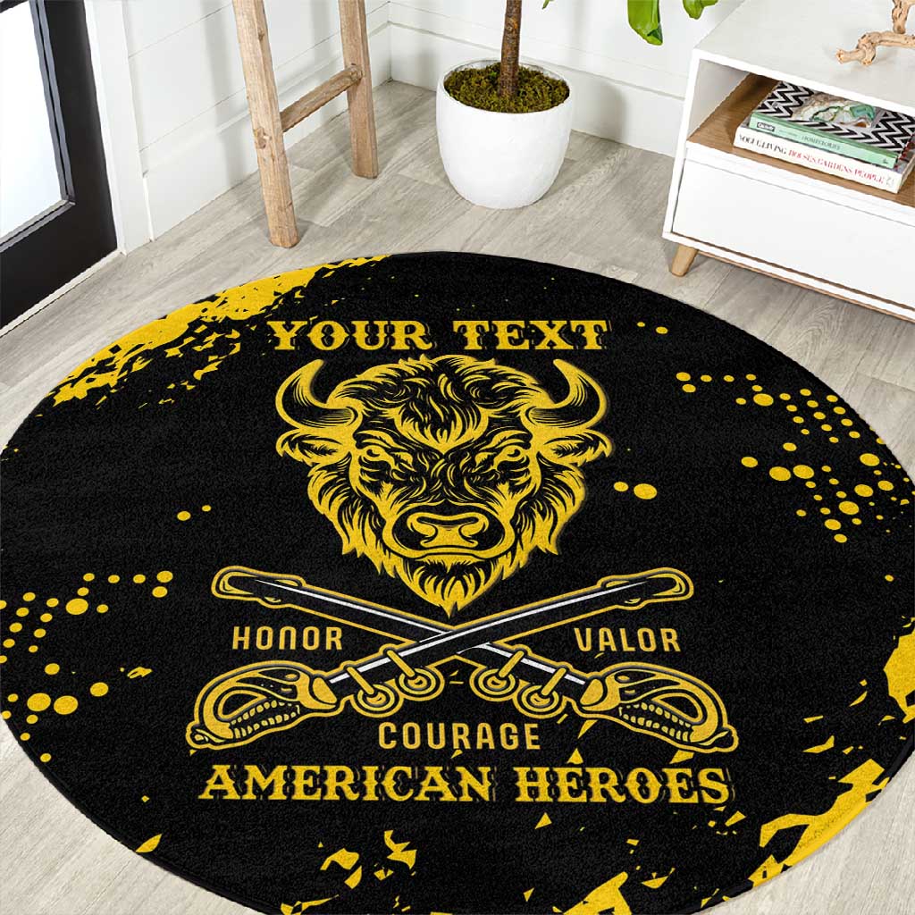 Personalized African-American Heroes Round Carpet Bison Buffalo Soldiers - Black Grunge Style LT15