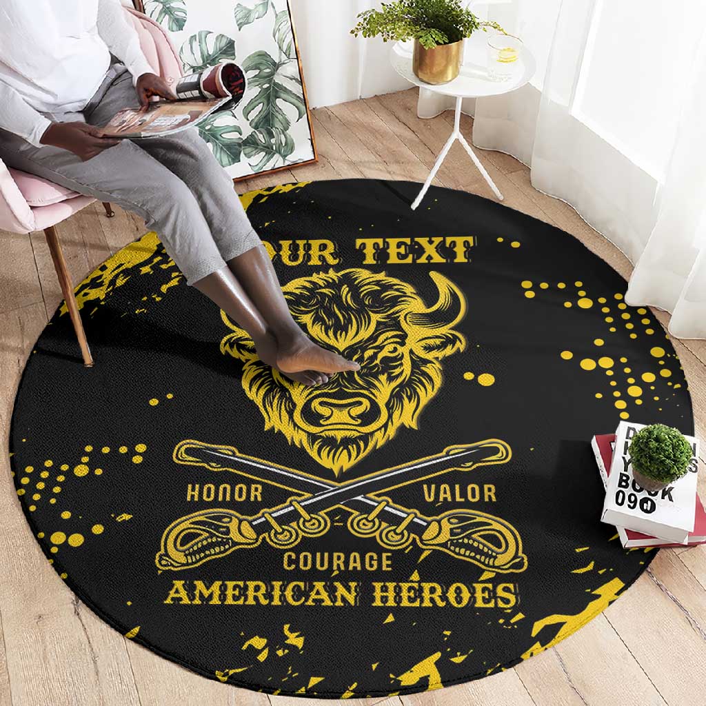 Personalized African-American Heroes Round Carpet Bison Buffalo Soldiers - Black Grunge Style LT15