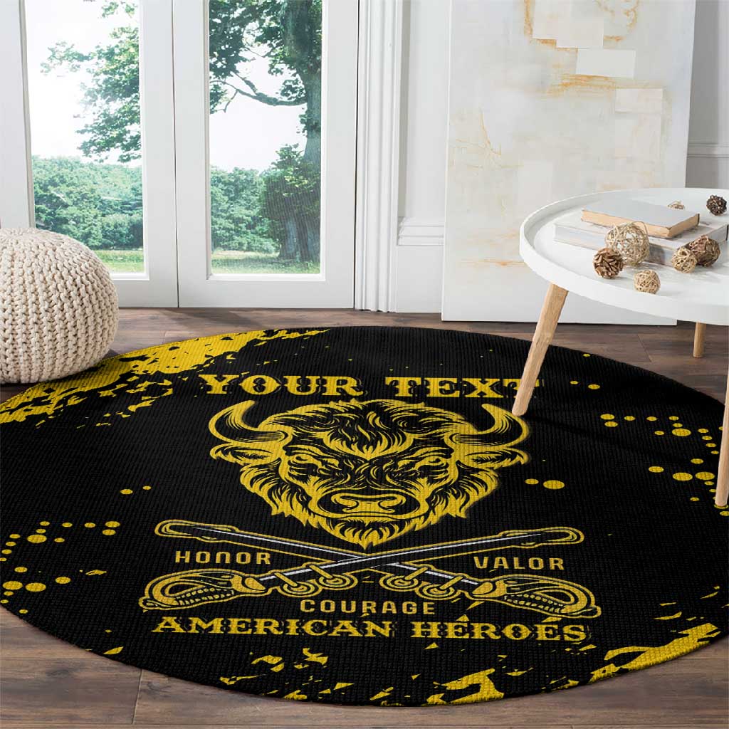 Personalized African-American Heroes Round Carpet Bison Buffalo Soldiers - Black Grunge Style LT15