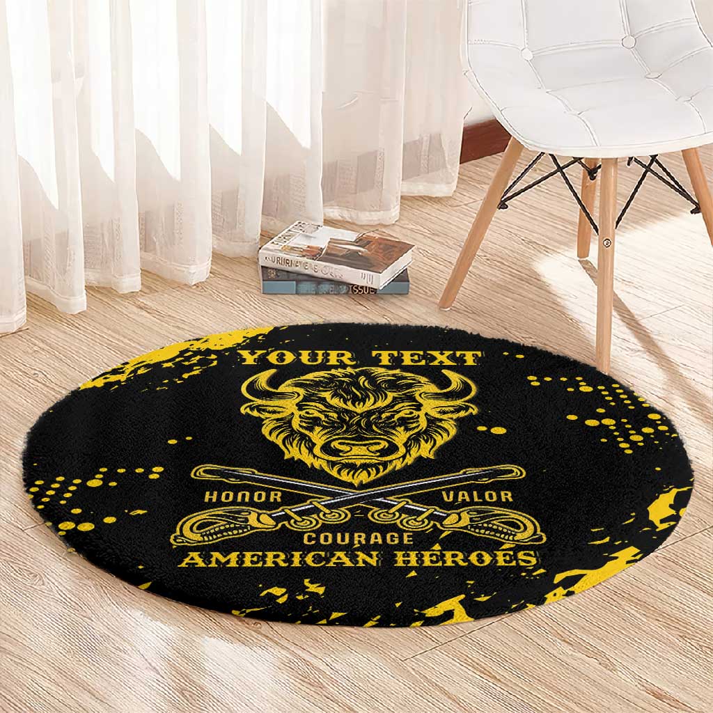 Personalized African-American Heroes Round Carpet Bison Buffalo Soldiers - Black Grunge Style LT15