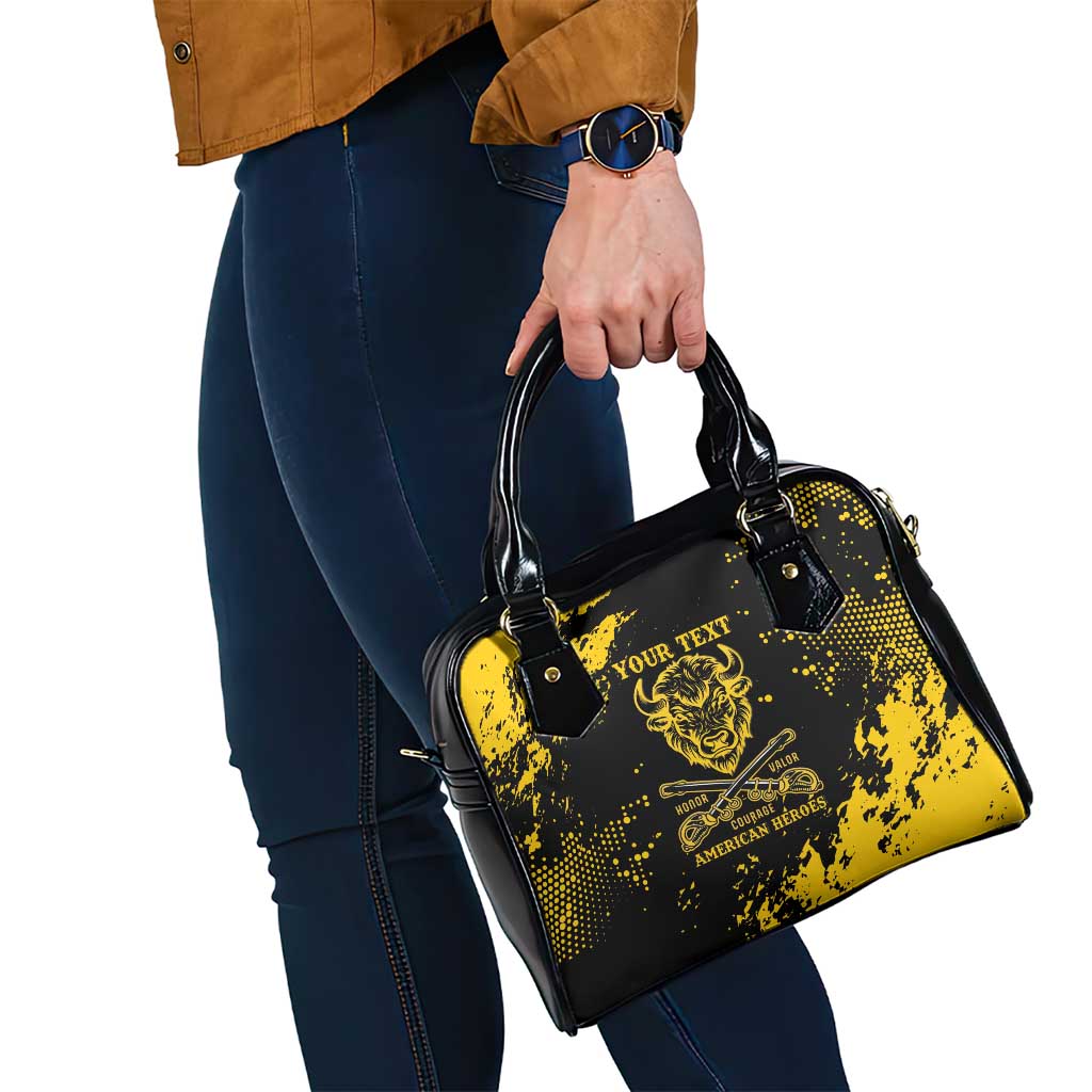 Personalized Bison Buffalo Soldiers Shoulder Handbag American Heroes - Black Grunge Style LT15