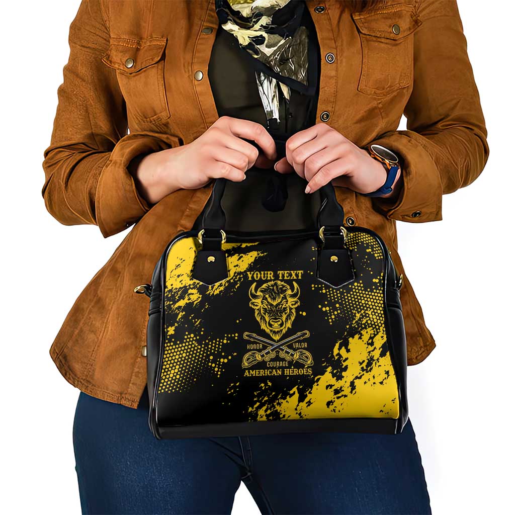 Personalized Bison Buffalo Soldiers Shoulder Handbag American Heroes - Black Grunge Style LT15
