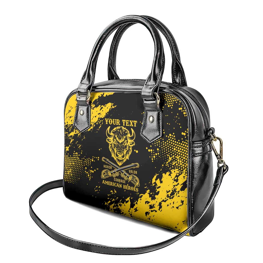 Personalized Bison Buffalo Soldiers Shoulder Handbag American Heroes - Black Grunge Style LT15