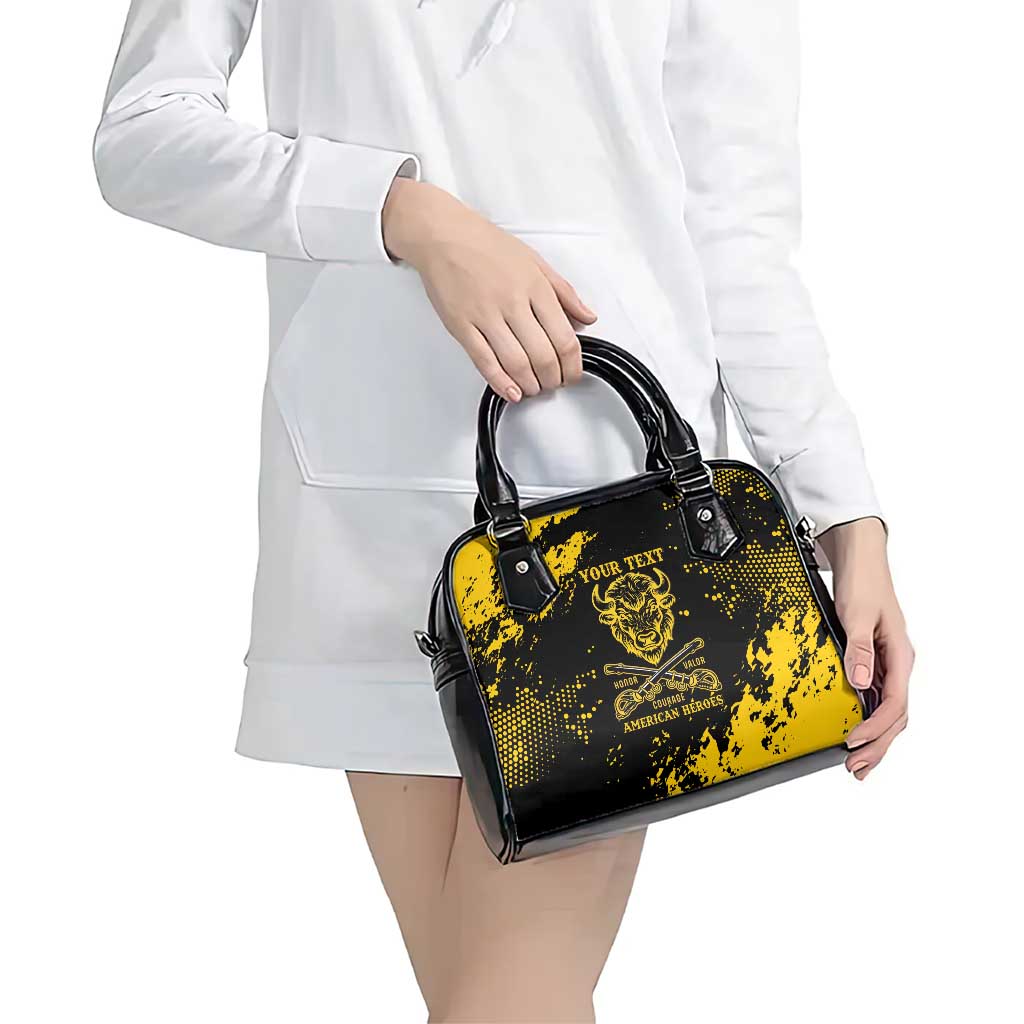 Personalized Bison Buffalo Soldiers Shoulder Handbag American Heroes - Black Grunge Style LT15