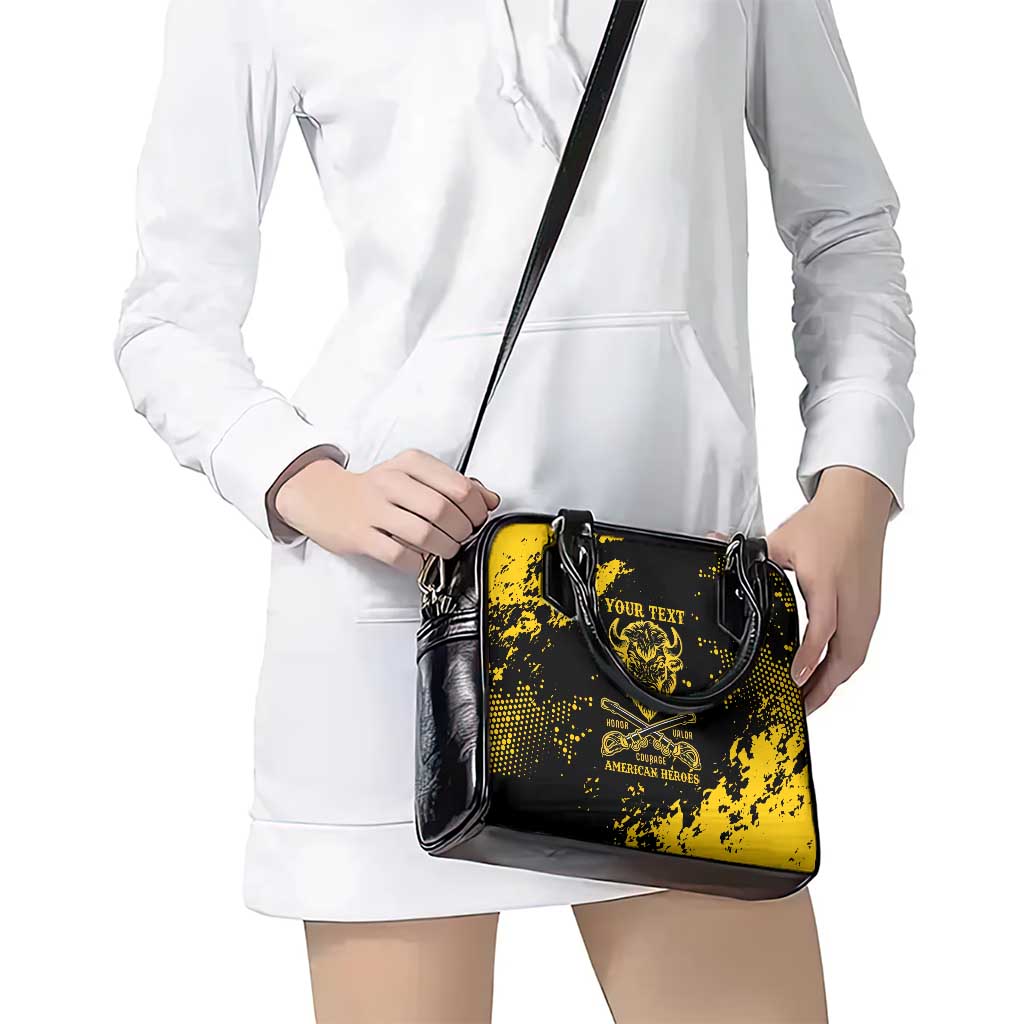 Personalized Bison Buffalo Soldiers Shoulder Handbag American Heroes - Black Grunge Style LT15