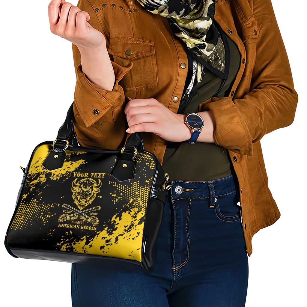 Personalized Bison Buffalo Soldiers Shoulder Handbag American Heroes - Black Grunge Style LT15