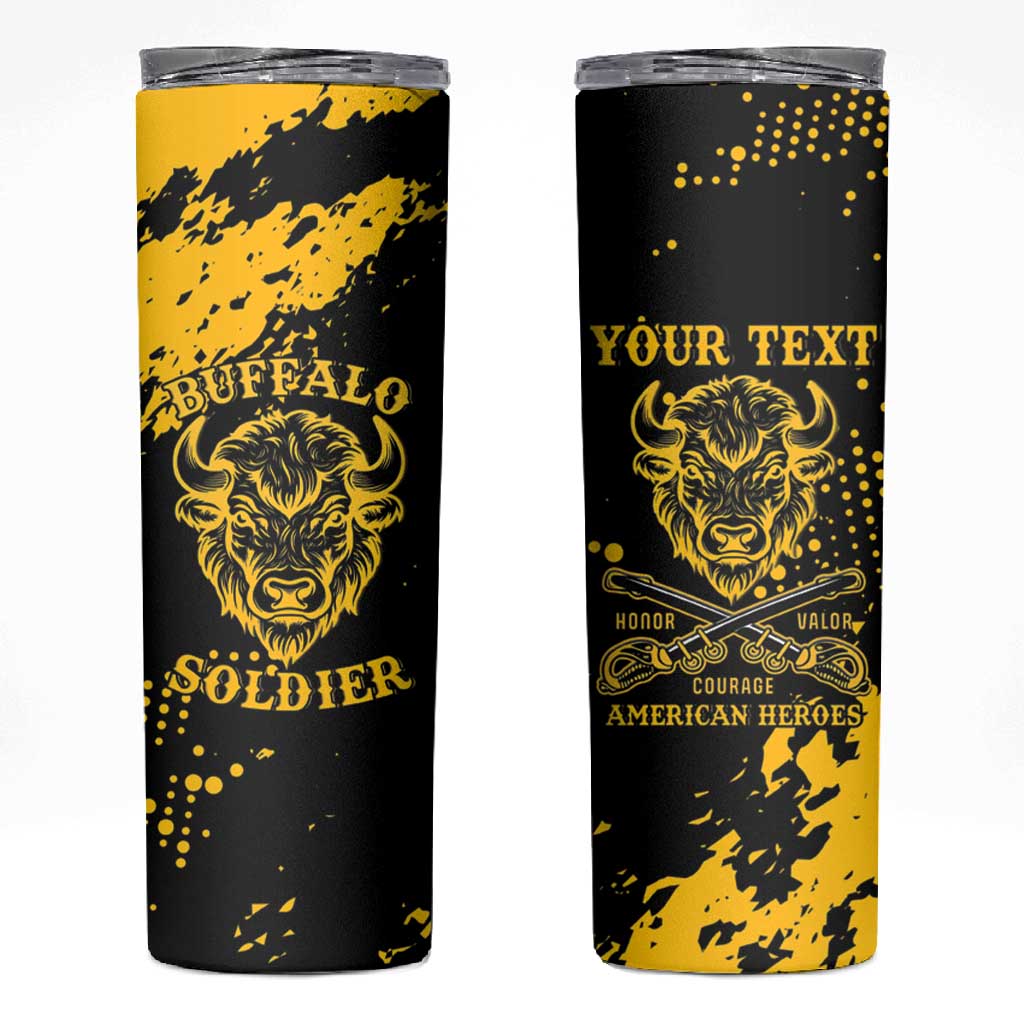 Personalized African-American Heroes Skinny Tumbler Bison Buffalo Soldiers - Black Grunge Style LT15