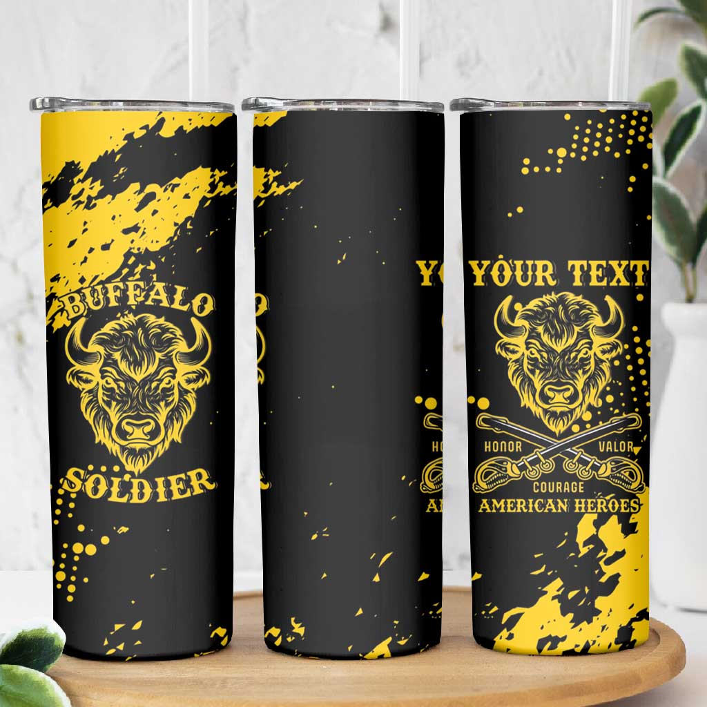 Personalized African-American Heroes Skinny Tumbler Bison Buffalo Soldiers - Black Grunge Style LT15