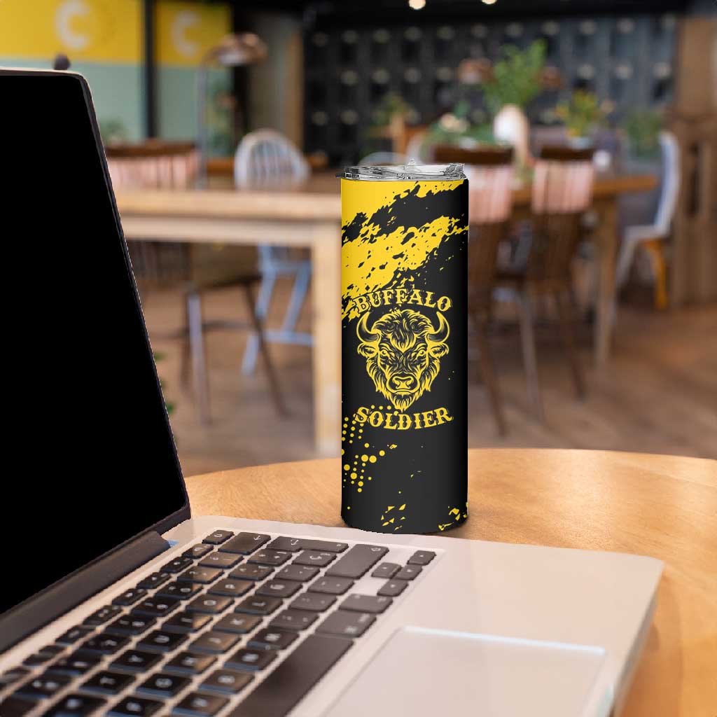 Personalized African-American Heroes Skinny Tumbler Bison Buffalo Soldiers - Black Grunge Style LT15