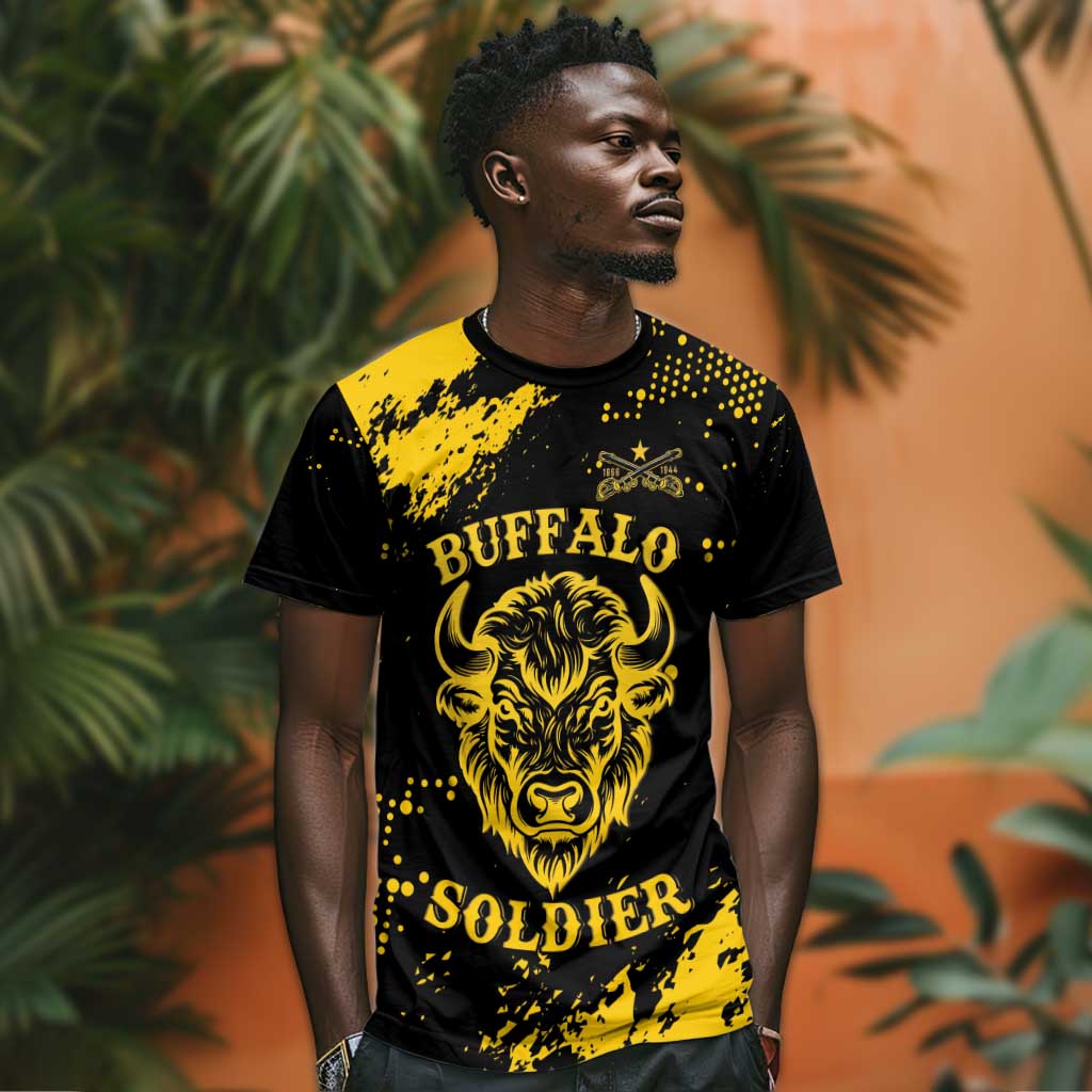 Personalized African-American Heroes T shirt Bison Buffalo Soldiers - Black Grunge Style LT15
