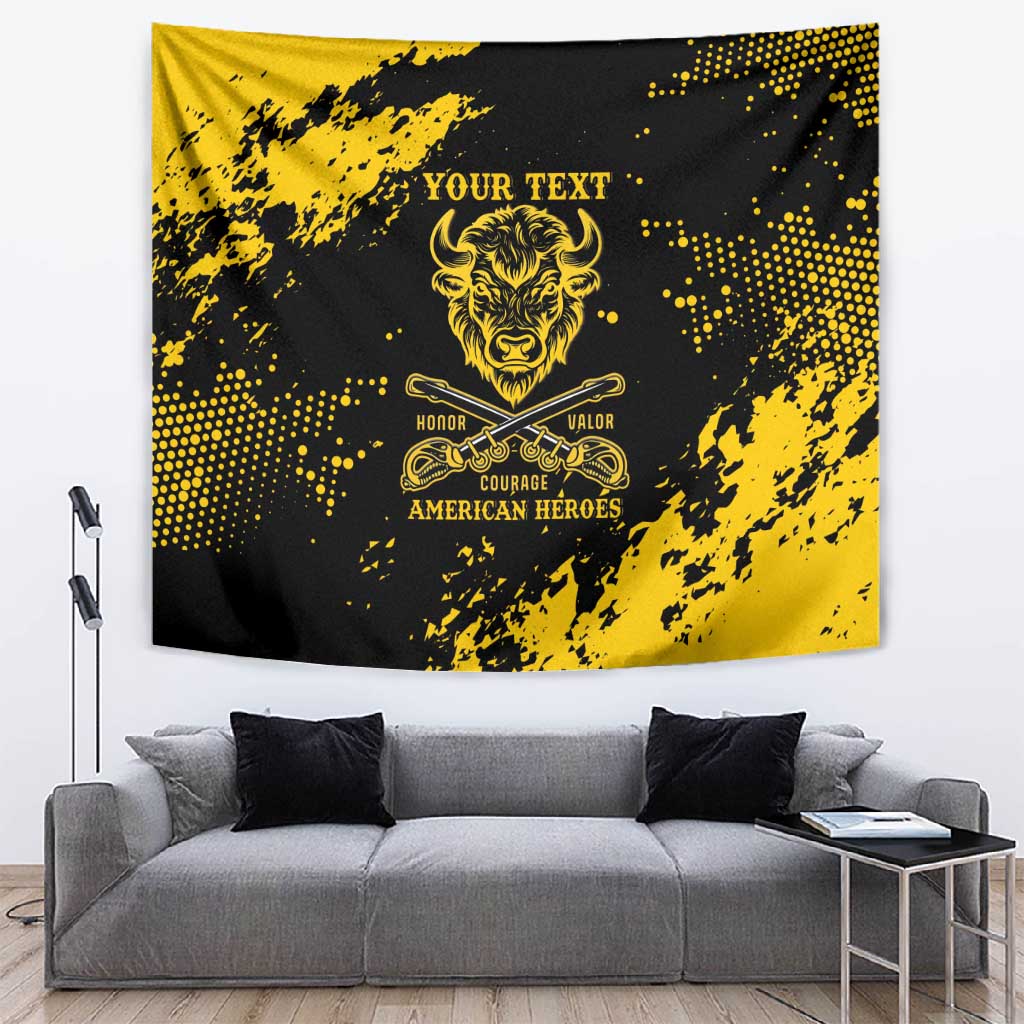 Personalized African-American Heroes Tapestry Bison Buffalo Soldiers - Black Grunge Style LT15
