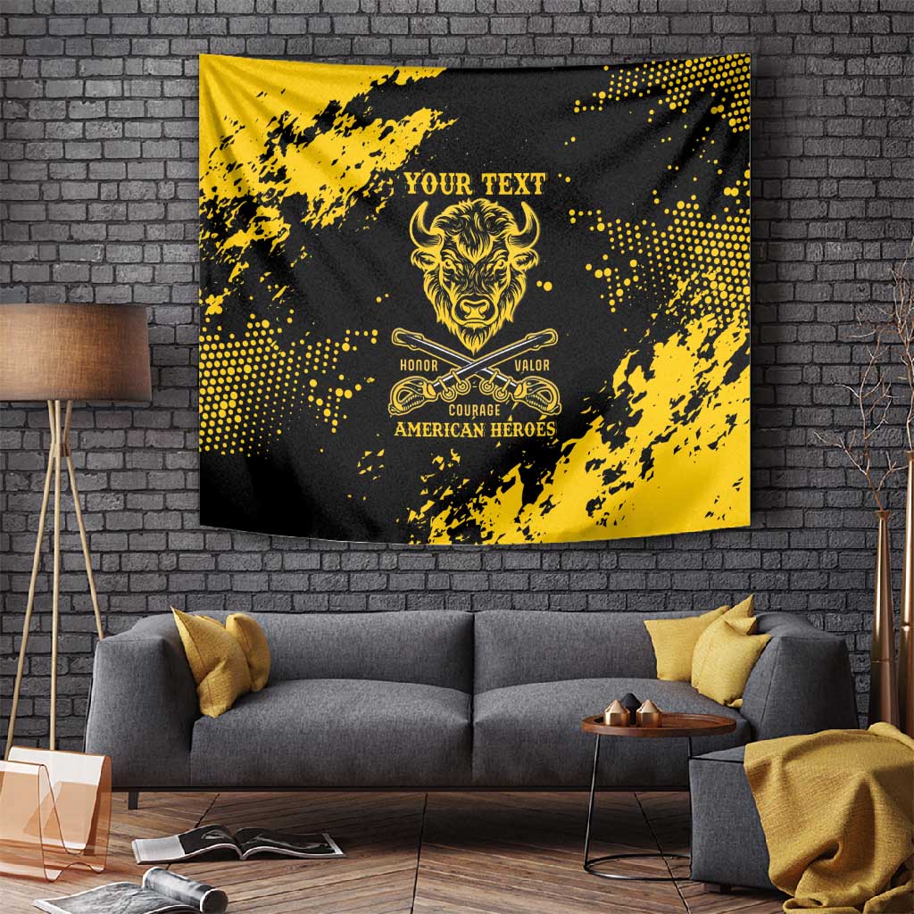 Personalized African-American Heroes Tapestry Bison Buffalo Soldiers - Black Grunge Style LT15