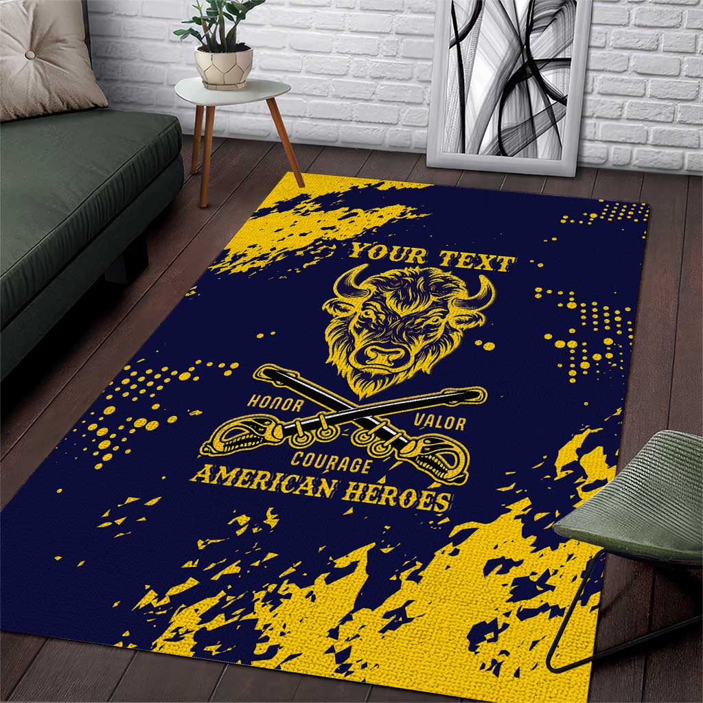 Personalized African-American Heroes Area Rug Bison Buffalo Soldiers - Blue Grunge Style LT15