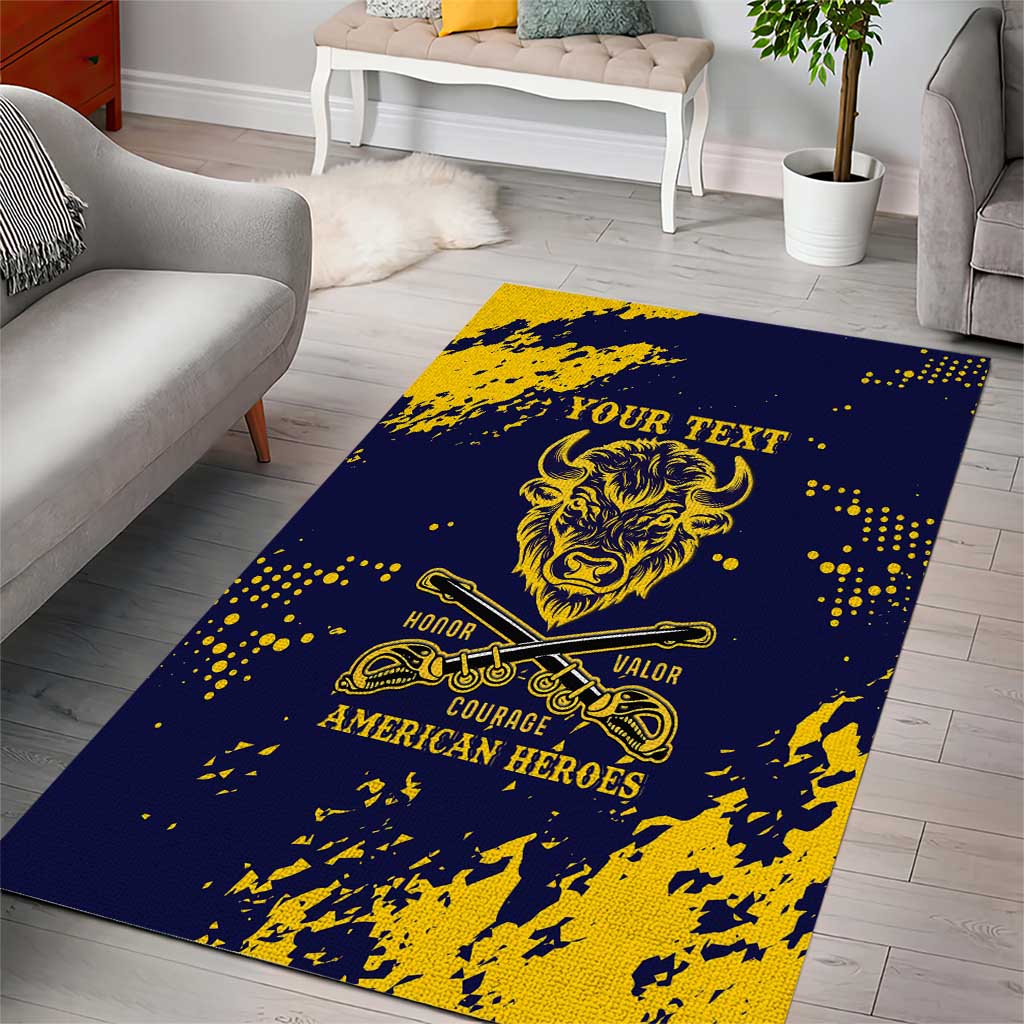 Personalized African-American Heroes Area Rug Bison Buffalo Soldiers - Blue Grunge Style LT15