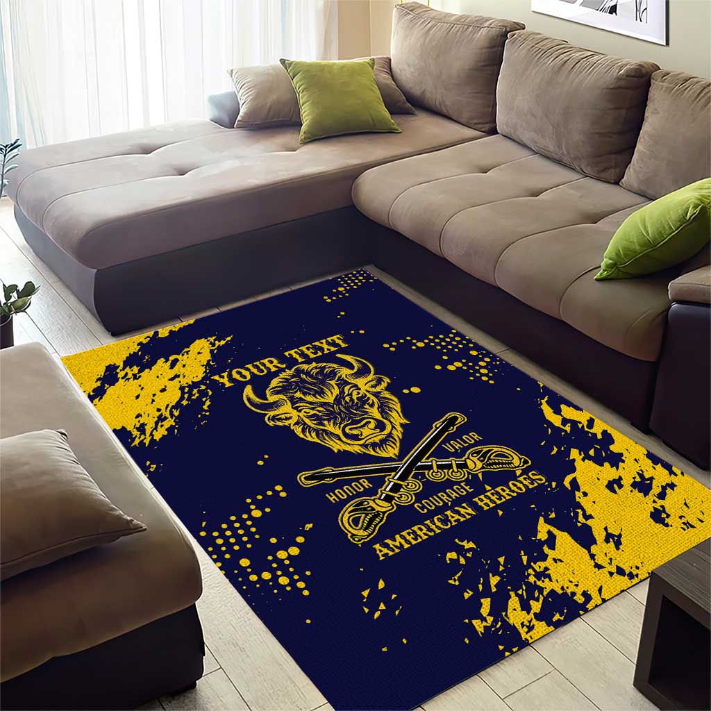Personalized African-American Heroes Area Rug Bison Buffalo Soldiers - Blue Grunge Style LT15