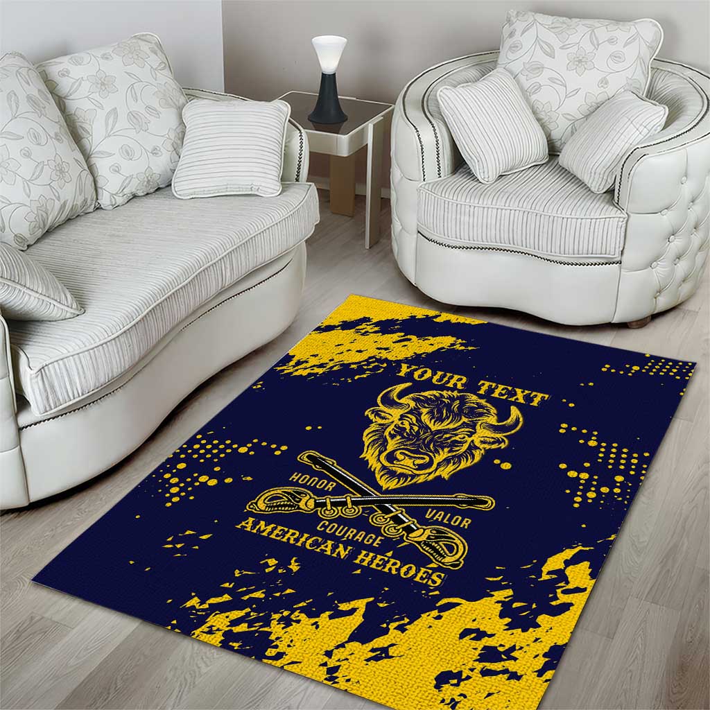 Personalized African-American Heroes Area Rug Bison Buffalo Soldiers - Blue Grunge Style LT15