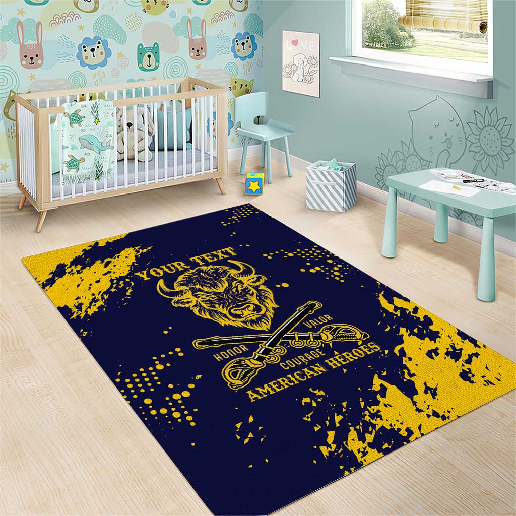 Personalized African-American Heroes Area Rug Bison Buffalo Soldiers - Blue Grunge Style LT15